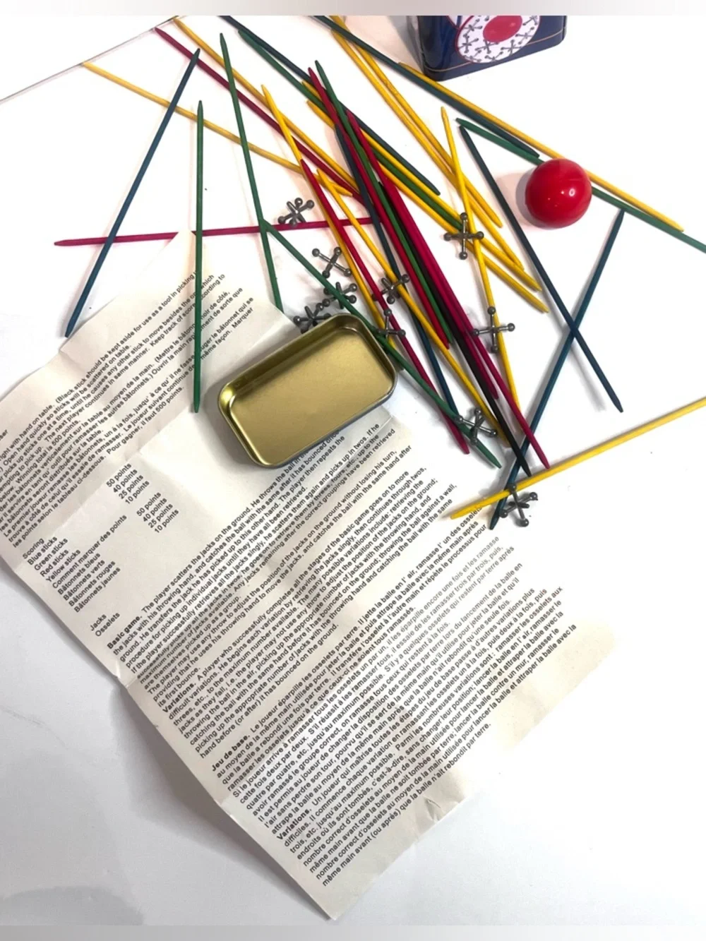 Vintage Pick-Up Sticks & Metal Jacks Game Set Tin Kids Collection Complete NIB